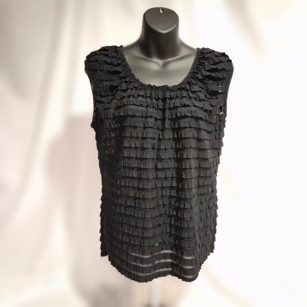 Zenobia Black Ruffle Tiered Sleeveless Top 2X Plus Size Whimsigoth Goth Boho